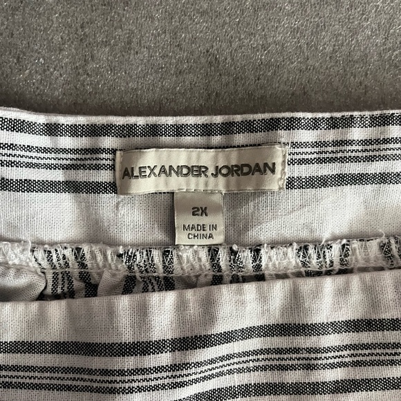 [2X]Alexander Jordan Linen Blend Striped Square Neck Blouse Boho Festive NWOT - Picture 2 of 5